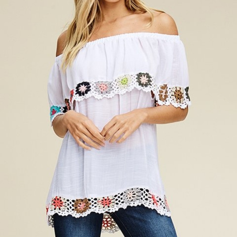 Boho Crochet Off The Shoulder Top